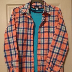 🎒The Children's Place Plaid Shirt & Turquoise Tee